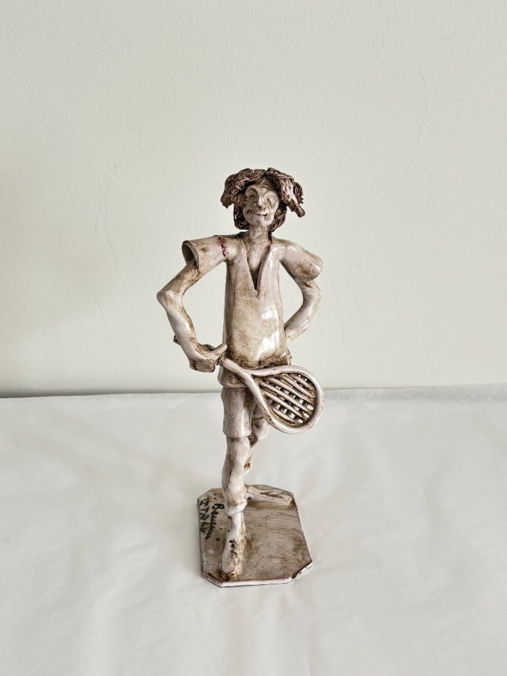 Vintage DINO BENCINI signed sculpture tennis player 1960's MCM ceramic art Italy